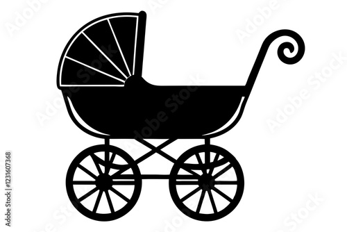 Baby Carriage Icon, Baby Pram Silhouette Vector, Baby Carriage Silhouette