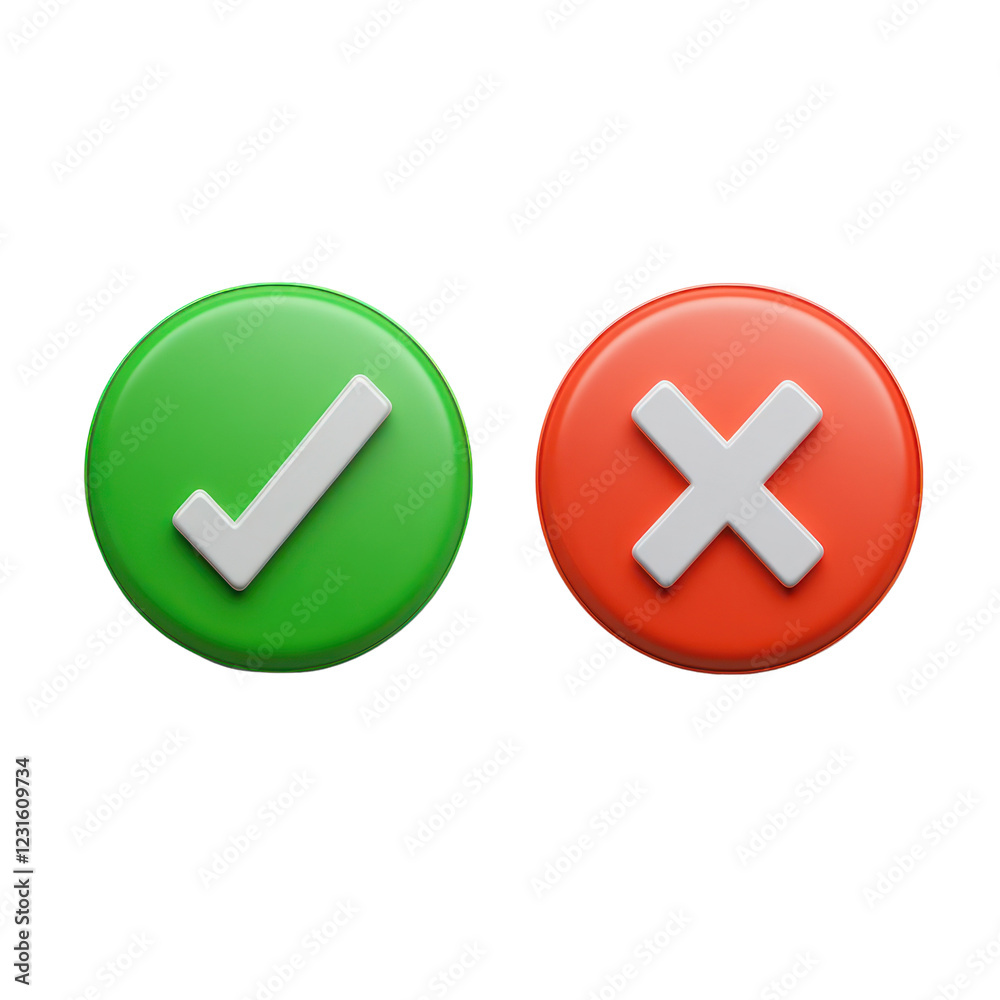 Two circular symbols representing approval and disapproval, isolated on a transparent background, png, alpha Two circular symbols representing approval and disapproval, isolated on a transparent background, png, alpha