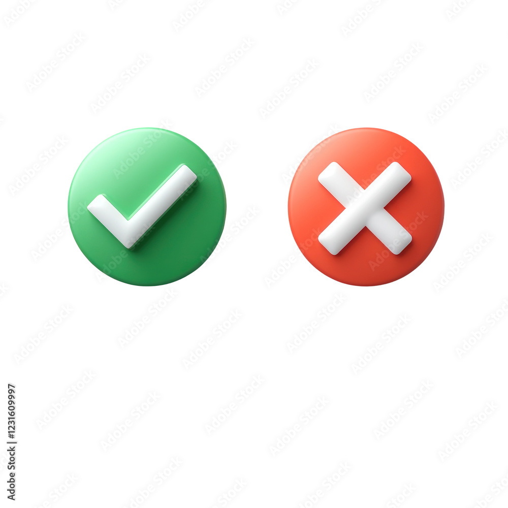Two circular symbols represent approval and disapproval clearly, isolated on a transparent background, png, alpha Two circular symbols represent approval and disapproval clearly, isolated on a transparent background, png, alpha