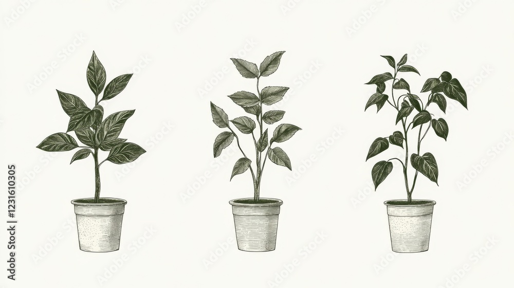 Obraz premium Three potted plants in various growth stages.