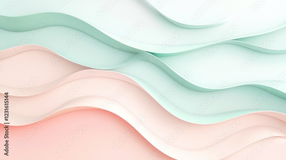 Abstract Pastel Wave Design: A Serene and Elegant 3D Render of Intertwined Curves in Soft Mint and Peach Hues Abstract Pastel Wave Design: A Serene and Elegant 3D Render of Intertwined Curves in Soft Mint and Peach Hues