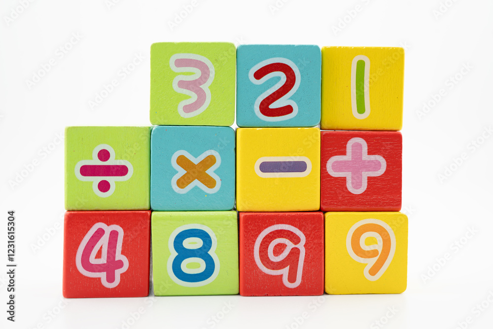 Number wood block cubes for learning Mathematic, education math. Number wood block cubes for learning Mathematic, education math.