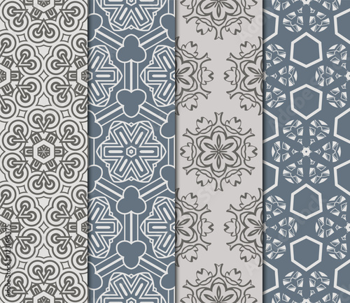 set of Seamless texture of floral decorative ornament. Vector illustration. For the interior design, printing, web and textile