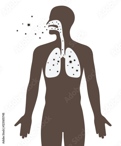 Infected person covid  virus human lungs  stock illustration