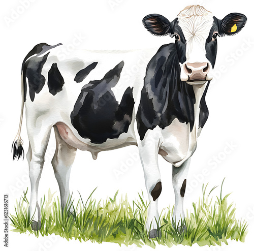 Dairy farm cow portrait pastureland natural setting side view agricultural concept photo