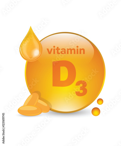 Vitamin D3 shining pill capsule icon stock illustration