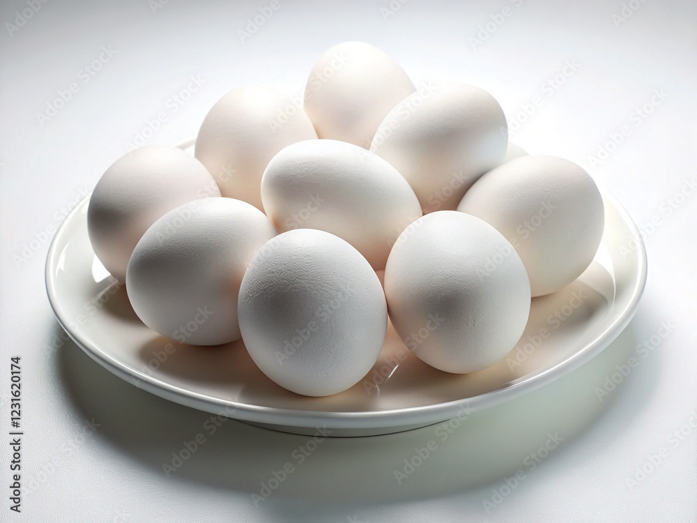 Crisp White Eggs on Pristine White Background Crisp White Eggs on Pristine White Background