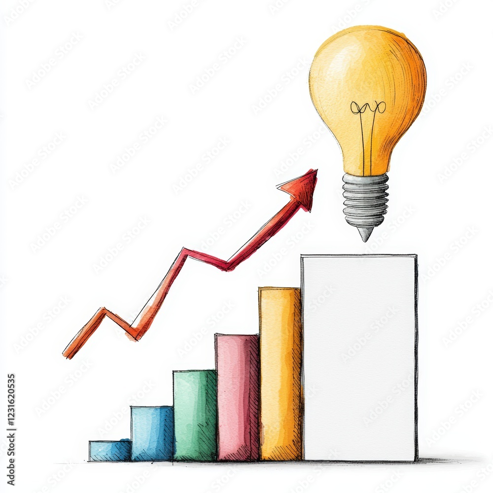 A creative illustration of a bar chart showing growth, with a light bulb symbolizing innovative ideas and inspiration. A creative illustration of a bar chart showing growth, with a light bulb symbolizing innovative ideas and inspiration.