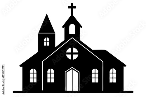 Christian church icon, Christian church with cross vector, Church house vector silhouette, 