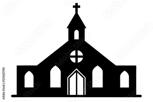 Christian church icon, Christian church with cross vector, Church house vector silhouette, 