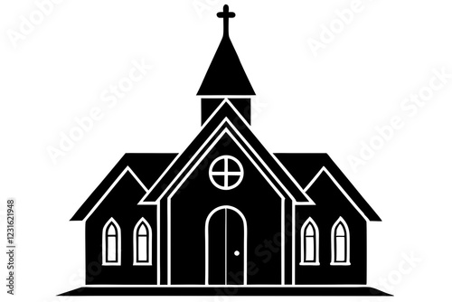 Christian church icon, Christian church with cross vector, Church house vector silhouette, 