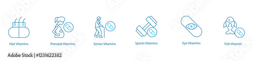 Health Essentials Vector Icon Set – Immunity Pack, Calcium + D, Protein Powder, Deficiency Test, Energy Boost, Custom Vitamins
