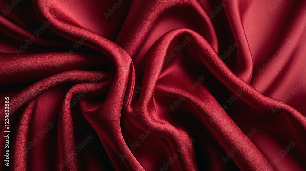 Fototapeta premium red satin background. Red Silk Fabric Drape. Silk satin velvet fabric. Elegant luxury rich. Curtain drapery fold line wave flow.