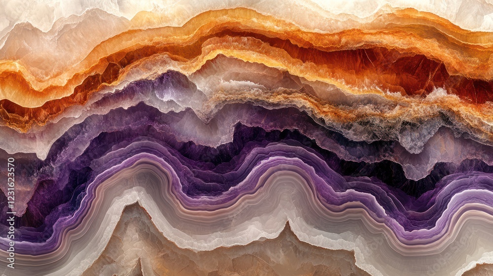 Polished agate stone layers, purple, orange, background texture, design Polished agate stone layers, purple, orange, background texture, design