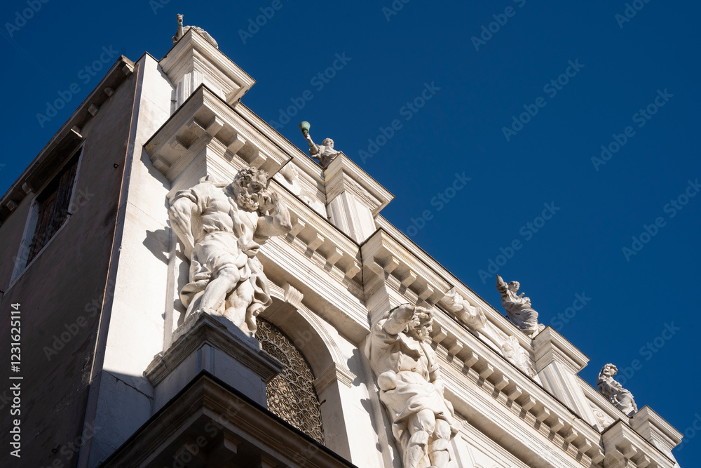 Sculptures and monuments on facade of Church of the Ospedaletto, Church of Santa Maria dei Derelitti , Venice , Veneto , Italy 03.01.2025
