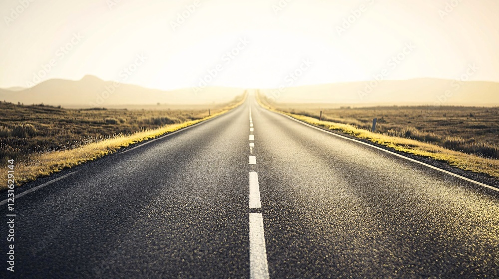 Fototapeta premium Empty 3D Rendered Highway Stretching into the Distance at Sunset