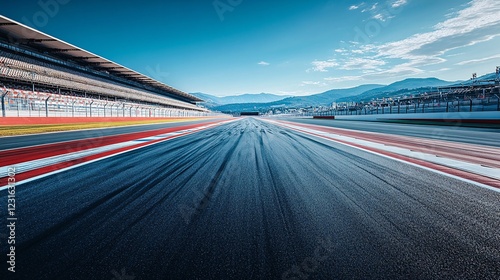 Wide Angle View of an Empty Formula Track Under a Clear Sky