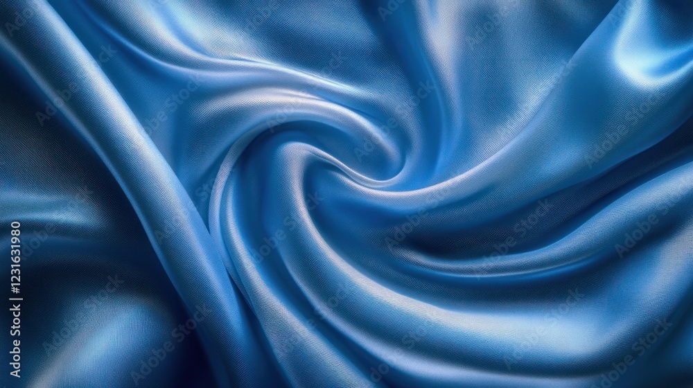 Fototapeta premium Blue silk fabric swirl, studio shot, textured background, design