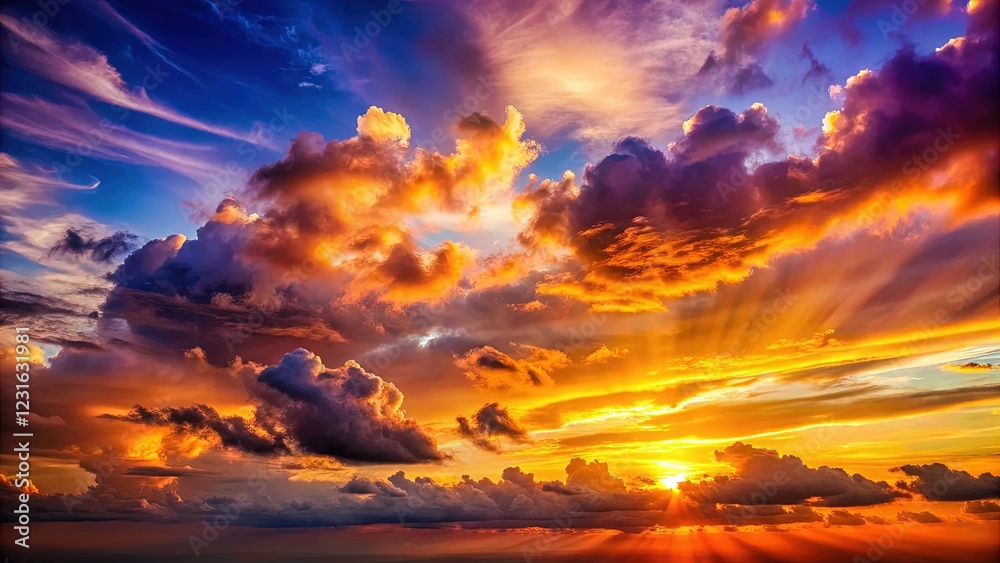 Fototapeta premium Stunning Sunset Canvas with Vibrant Colors over Billowy Cloudscape