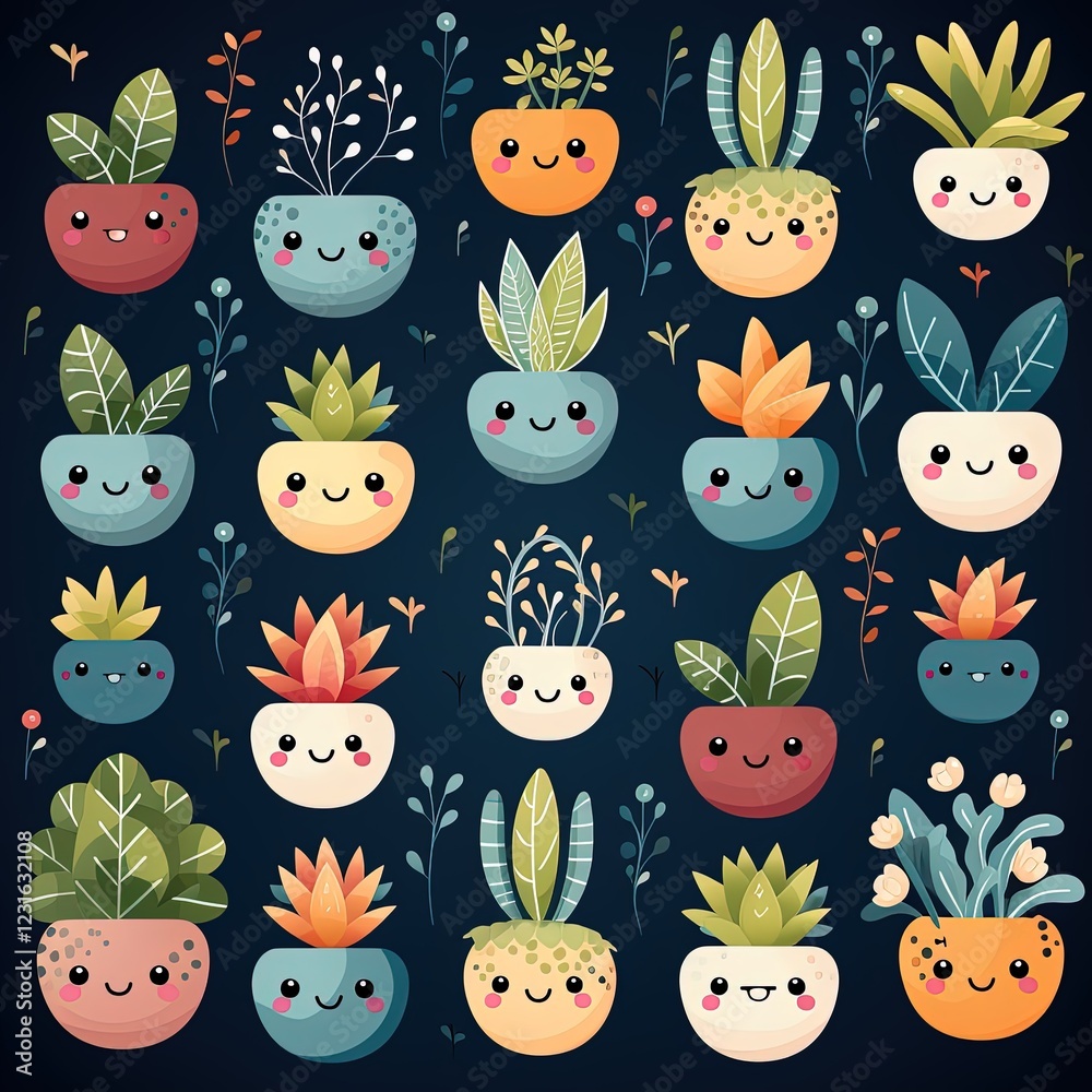 Naklejka premium Aesthetic Cute Plant Pattern in a Modern Vector Illustration Style