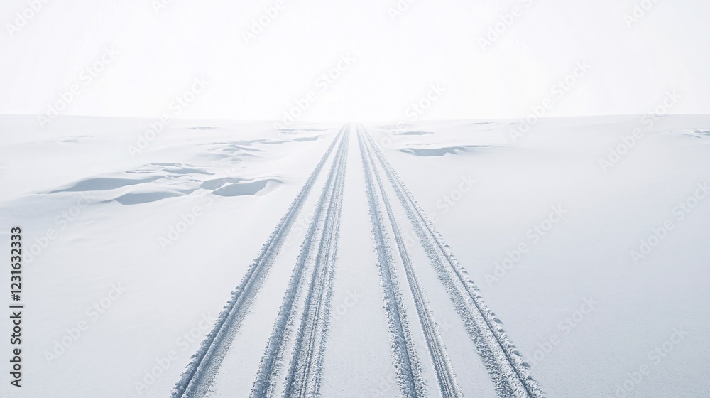 Realistic 3D Render of Straight Road through Snowy Landscape