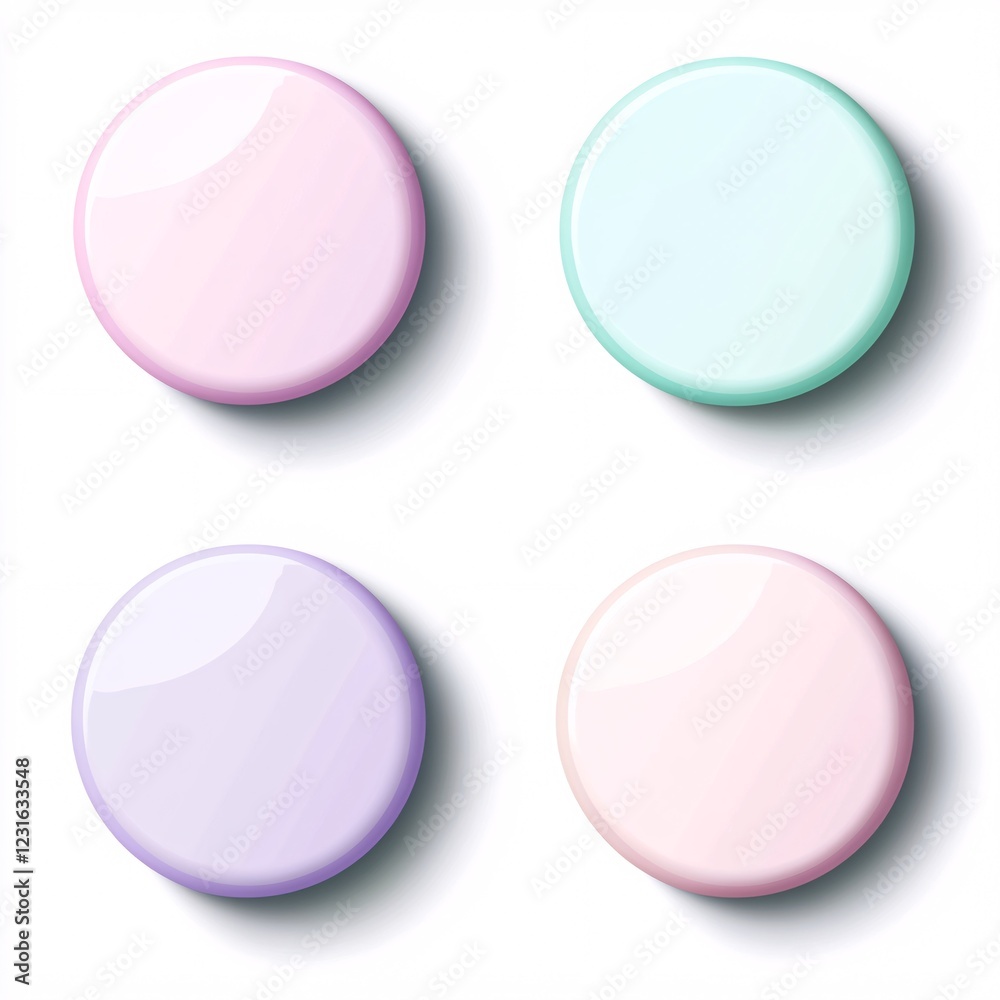 Three Dimensional Circle Buttons in Various Pastel Colors Three Dimensional Circle Buttons in Various Pastel Colors