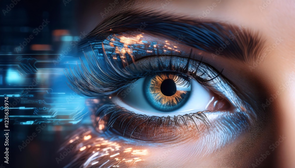 Futuristic Digital Eye Close-up with Circuit Patterns Futuristic Digital Eye Close-up with Circuit Patterns