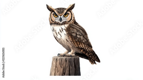 Wallpaper Mural A majestic owl perched on a wooden stump, showcasing its striking features and beautiful plumage, symbolizing wisdom and mystery. Torontodigital.ca