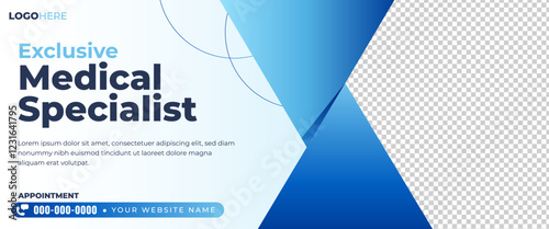 Modern blue horizontal banner template with place for the photo