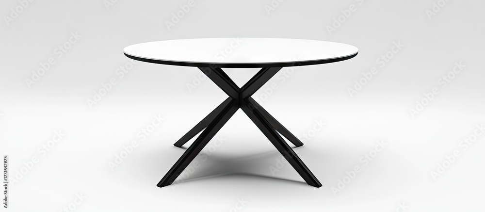 Sleek round table with black legs set against a minimal white background showcasing modern design and versatile decor appeal. Sleek round table with black legs set against a minimal white background showcasing modern design and versatile decor appeal.