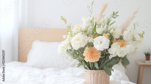 Serene Bouquet on Bed: A ch...