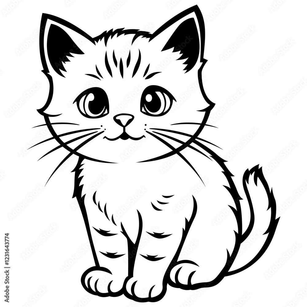 Obraz premium Cute Cat | Sitting Kitten | Cute Kitten | Fur Animal | Little Kitten | Domestic Cat | Baby Little Kitten | Cat Lover | Original Illustration | Vector and Clipart | Cutfile and Stencil