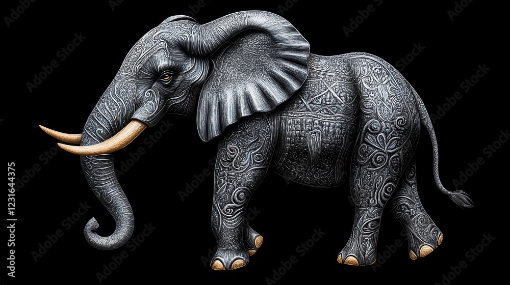 Fototapeta premium Black and White Artistic Elephant with Intricate Patterns Design
