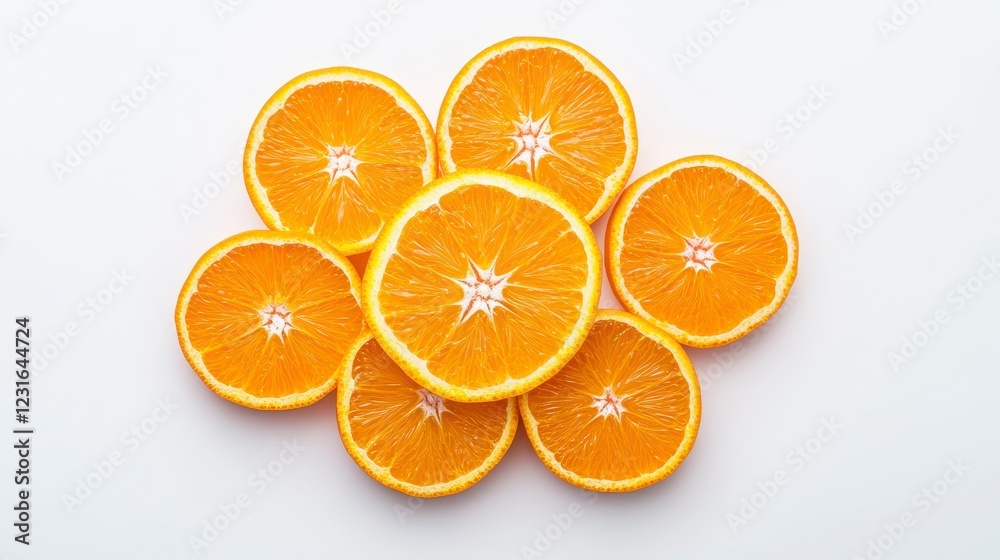 Fresh and Juicy Orange Slices Arranged on White Background Fresh and Juicy Orange Slices Arranged on White Background