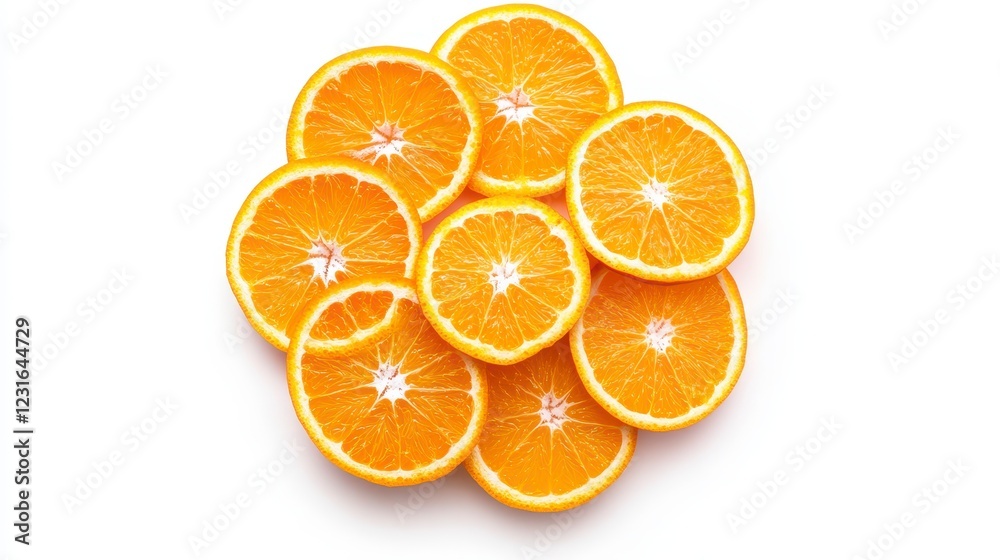 Fototapeta premium Freshly Sliced Orange Circles Arrangement on White Background