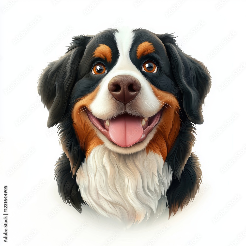 Bernese Mountain Dog with a tri-color coat and friendly expression, placed on a bright white background Bernese Mountain Dog with a tri-color coat and friendly expression, placed on a bright white background
