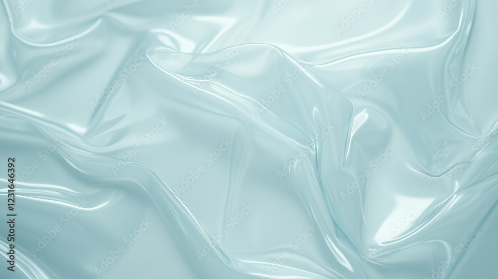 Obraz premium Flowing Aqua Satin: An elegant and ethereal texture captured in this abstract photograph. The light blue satin drapes and folds gracefully, creating a mesmerizing interplay of light and shadow.