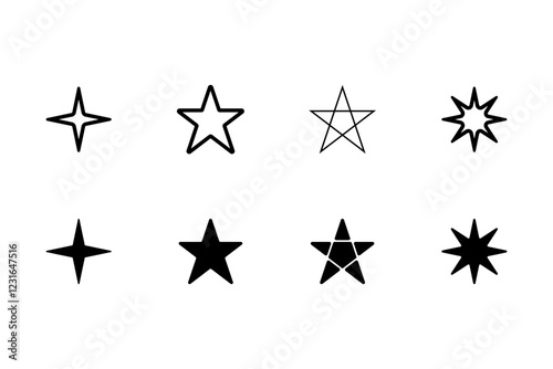 Black and white star icon with a different flat star style, vector illustration. 