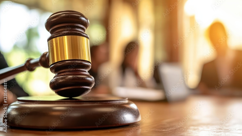 Close-Up of Gavel on Table During Business Meeting with Professionals in a Modern Conference Room