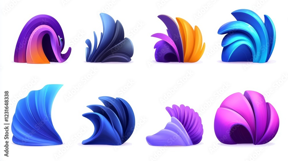 Abstract Gradient Floral 3D Illustrations Eight Unique Designs, 3D Modeling, Digital Art, Gradient Colors 3D illustration, graphic design Abstract Gradient Floral 3D Illustrations Eight Unique Designs, 3D Modeling, Digital Art, Gradient Colors 3D illustration, graphic design