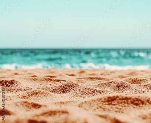 Sandy beach, ocean background, summer vacation photo