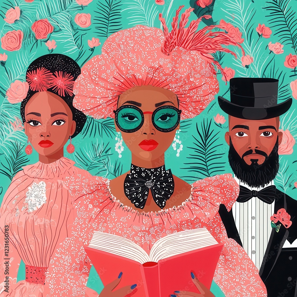 Celebrating black voices illustration of notable authors and historical figures in literature artistic environment diverse perspectives