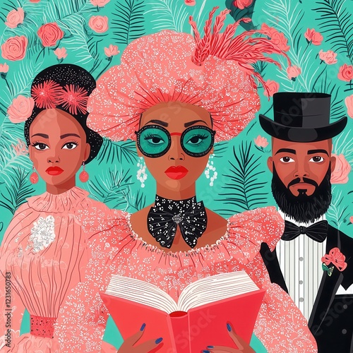 Celebrating black voices illustration of notable authors and historical figures in literature artistic environment diverse perspectives