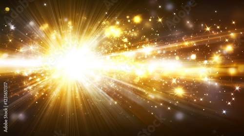 Golden Radiance Burst Abstract Light Rays, Sparkling Stars, Festive Background, Digital Art Abstract, Background