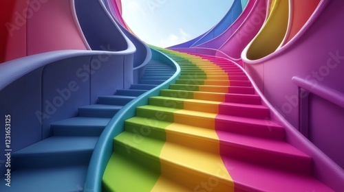 Wallpaper Mural Rainbow Staircase Abstract 3D Render, Colorful Spiral, Ascending Concept, Digital Art Rainbow stairs, 3D rendering Torontodigital.ca