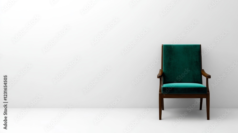 Teal Velvet Armchair in Minimalist Setting 3D Render, Single Chair Composition, White Background, Interior Design. chair, 3d rendering Teal Velvet Armchair in Minimalist Setting 3D Render, Single Chair Composition, White Background, Interior Design. chair, 3d rendering