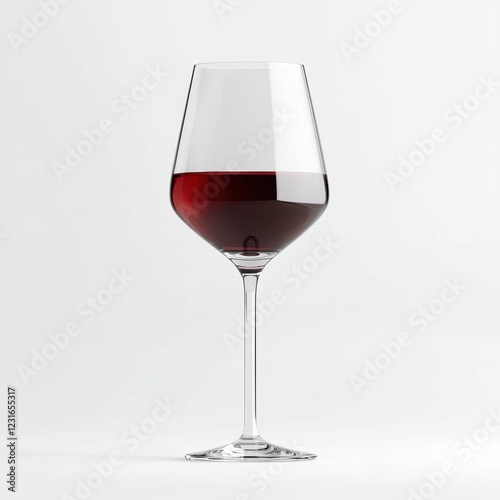 crystal-clear wine glass filled with deep red wine, isolated on a clean white background