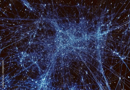 Abstract Digital Network Concept with Bright Blue Lines and Dots on Dark Background Reflecting Technology and Connectivity in the Modern World
