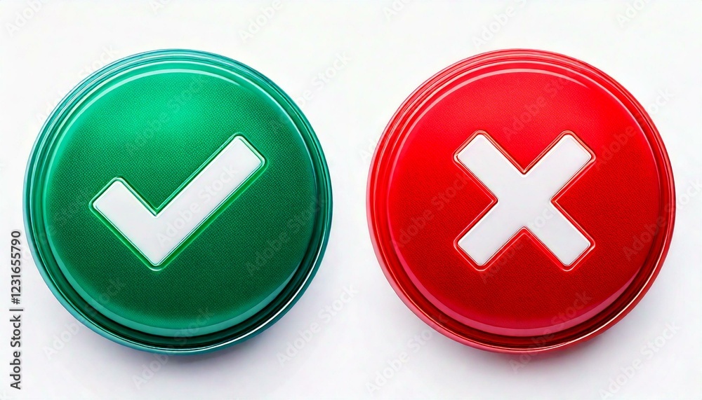 Realistic right and wrong 3D Button. A set of glossy round icons with Realistic right and wrong 3D Button. A set of glossy round icons with