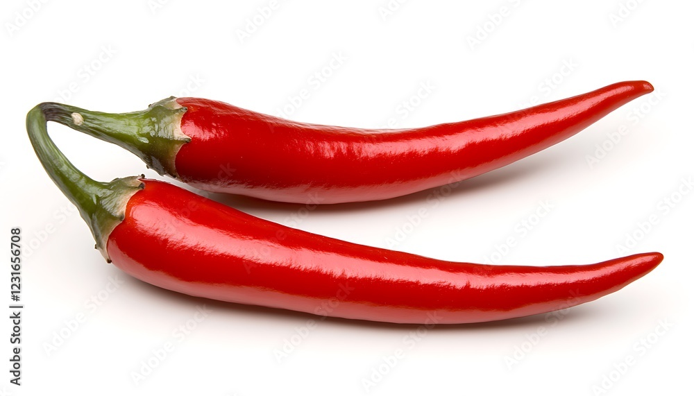 Spicy red chili peppers, isolated, white background, food photography, recipe ingredient Spicy red chili peppers, isolated, white background, food photography, recipe ingredient